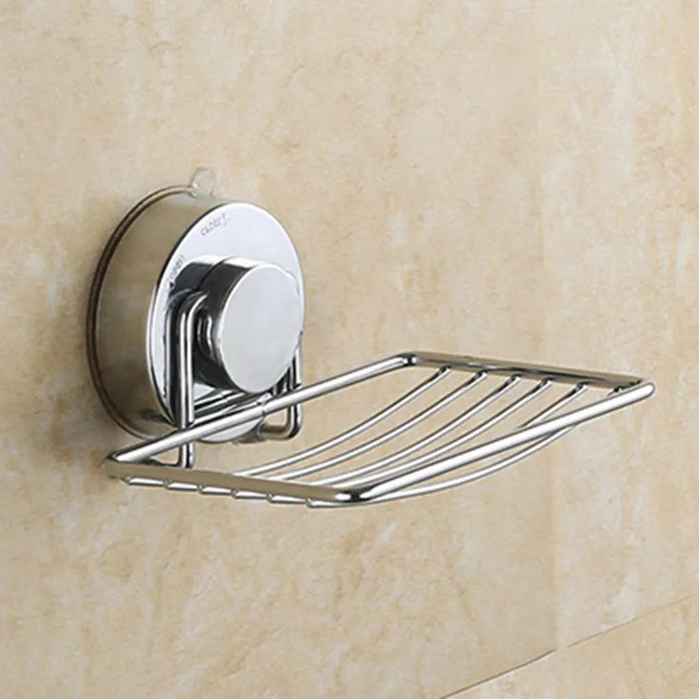 Suction Cup Soap Holder Drain Stainless Steel Wall-Mounted Soap Dish Shower Box Dish Punch-Free Bathroom Shower Box Dish