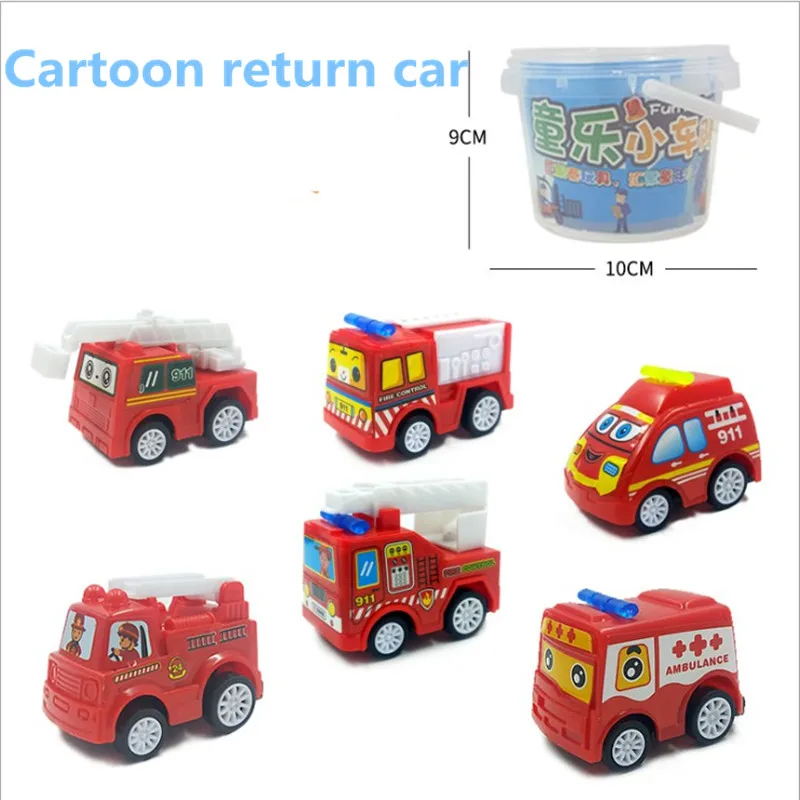 6PCS/LOT Cartoon Mini Inertia Return Car Set Non Remote Control Vehicle Toy Fire Truck Model Kindergarten Gift for Baby Kids