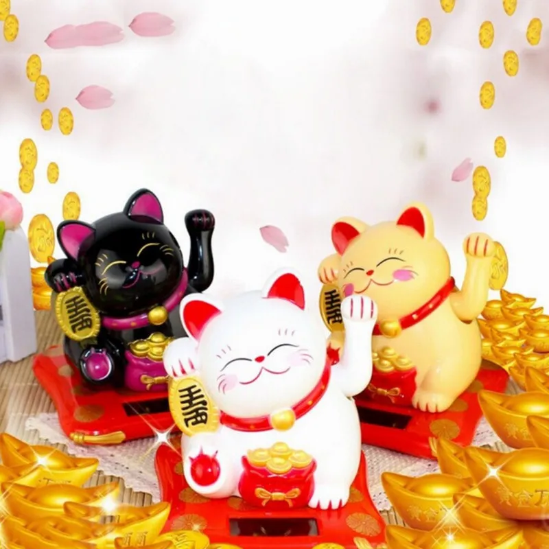 Figurinhas chinesas do gato de sorte, Solar Powered, Gold Waving Cat, Hand Paw Up Wealth, Boas-vindas Boa Sorte, Presentes de Aniversário Artesanato