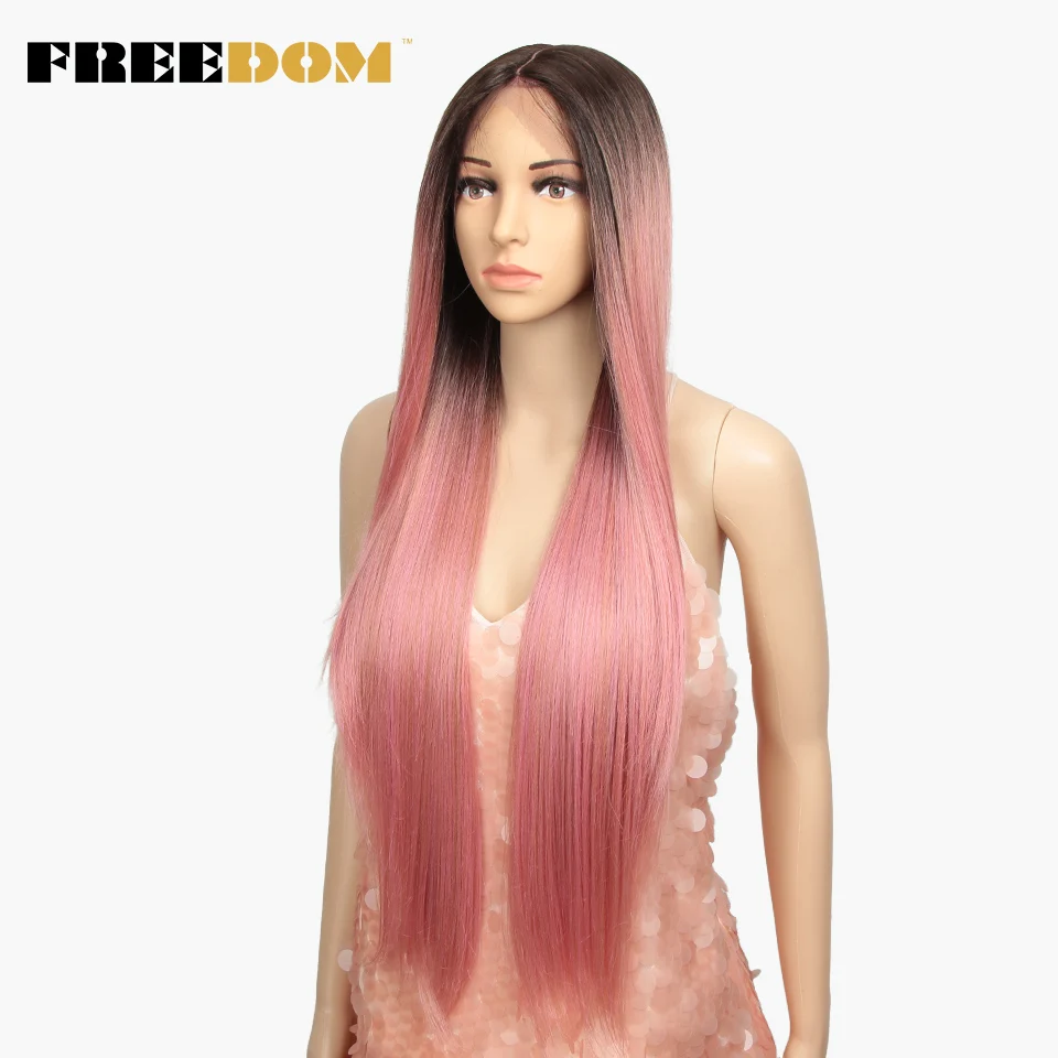 FREEDOM Synthetic Lace Wigs For Black Women 34 Inch Lace Full Head Long Straight Lace Wig Braid Double Ponytail Cosplay Wigs