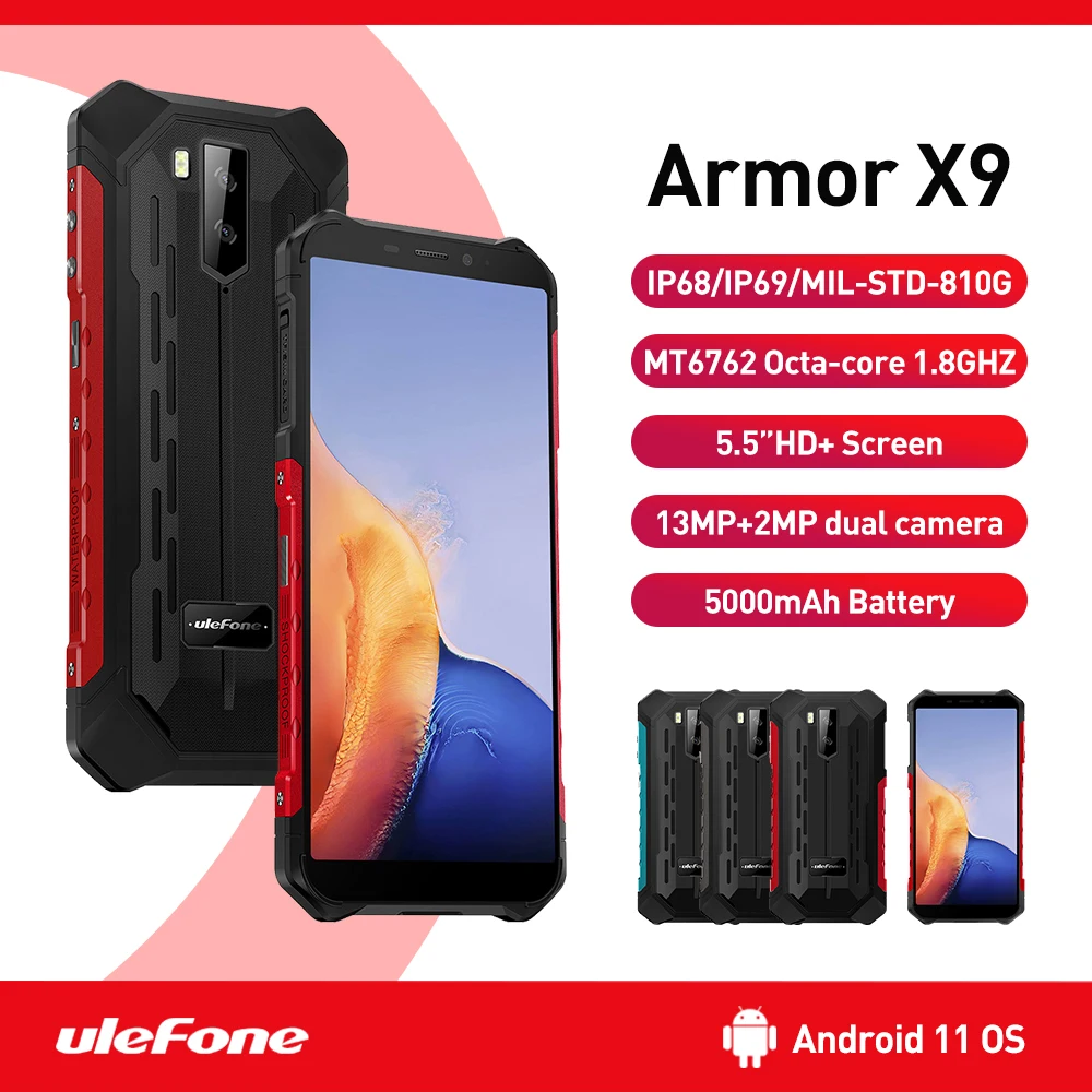 

Ulefone Armor X9 Waterproof Cell Phone 3GB+32GB Android 11 5.5" HD+ Rugged Smartphone NFC Google Pay 4G LTE 5000mAh Phone