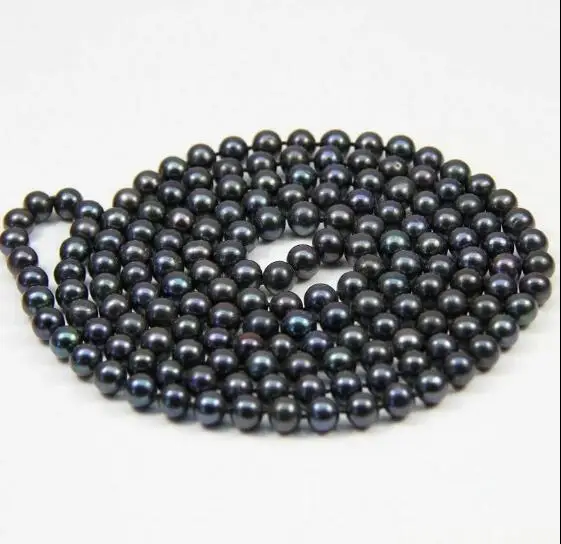 

7-8mm black colors pearl long necklace Jewelry real natural freshwater pearl Classic gift