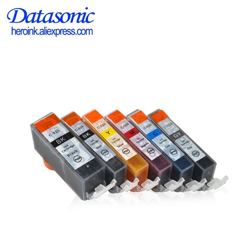 DAT 6pcs PGI525 CLI526 ink cartridges for canon inkjet PIXMA IP4850 MG5150 MG5250 MG5350 MG6150 MG6250 MX885 MX895 Printers