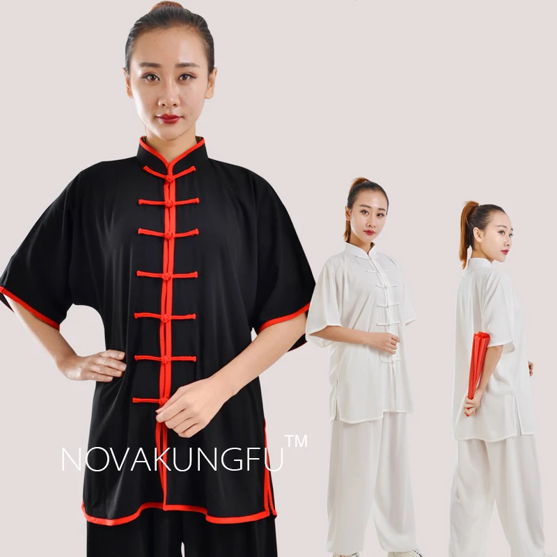 Mid-Sleeve Tai Chi Suits for Men and Women, Cotton and Silk Blend, Ideal for Morning Practice, Martial Arts Performances