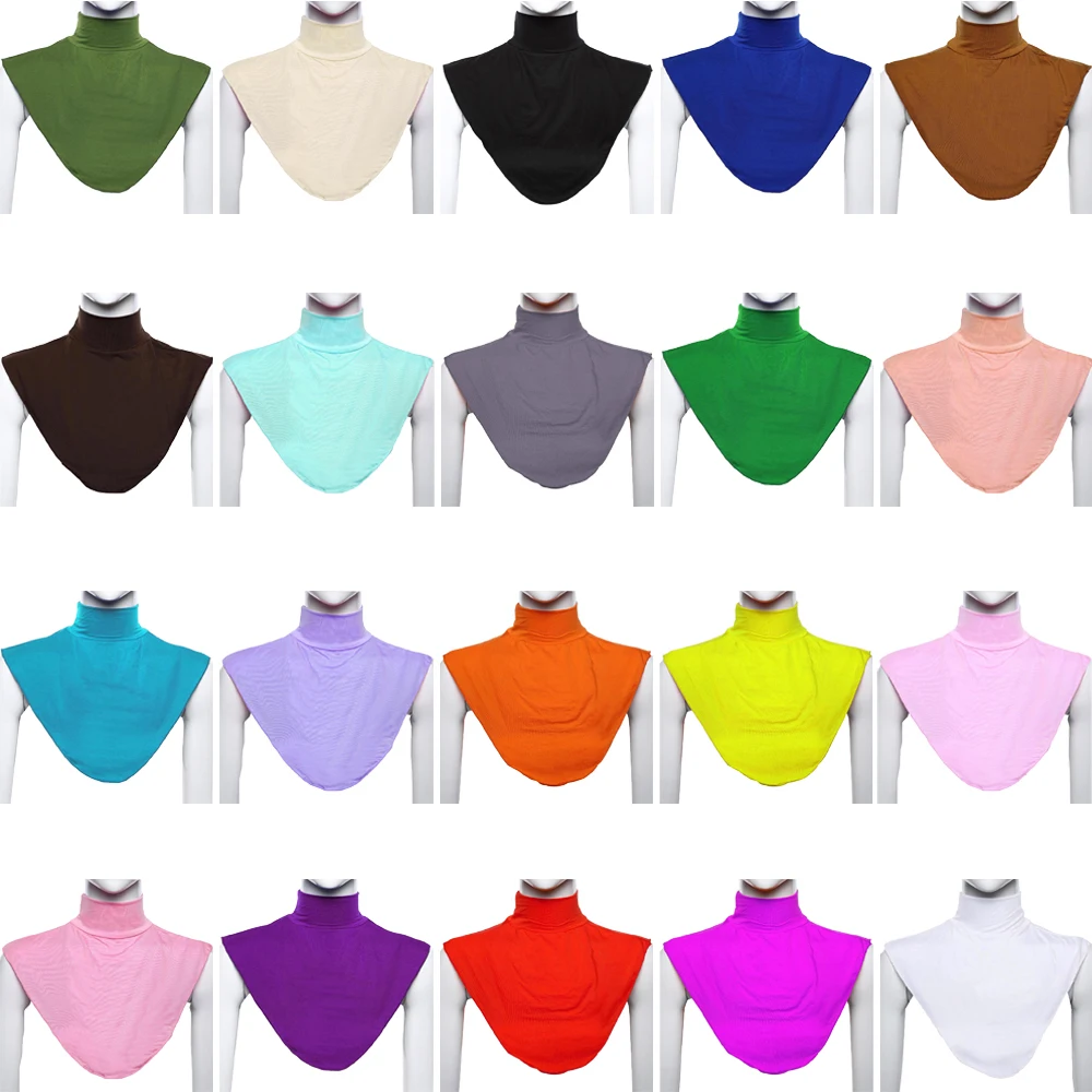 20 Colors Islamic Women Fake Collar Turtleneck Neck Check Back Cover Shirt Under Tops Scarf Muslim False Collar Shawls Mujer