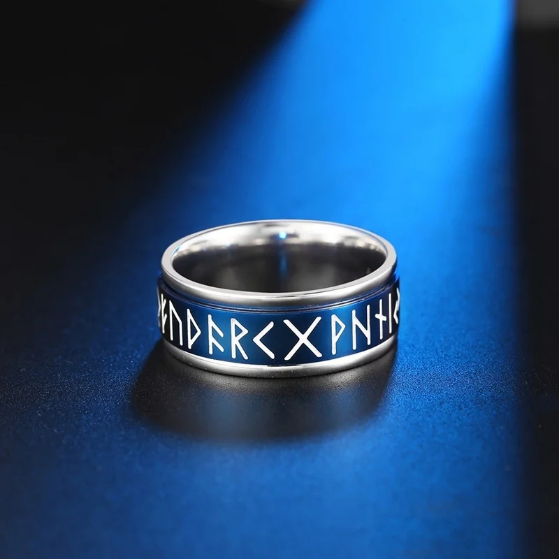 Stainles Steel Viking Rune Pattern Ring Couple Ring Fashion Metal Ring Accessories Party Jewelry Blue White Black Three Colors