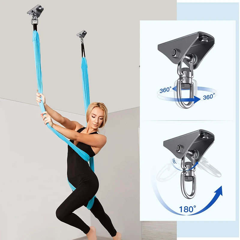 SGYM 1set 180°/360° Heavy Duty Swing Fixed Buckles Hook Hanger 304 Stainless Steel For Yoga Hammock Sandbag Lou