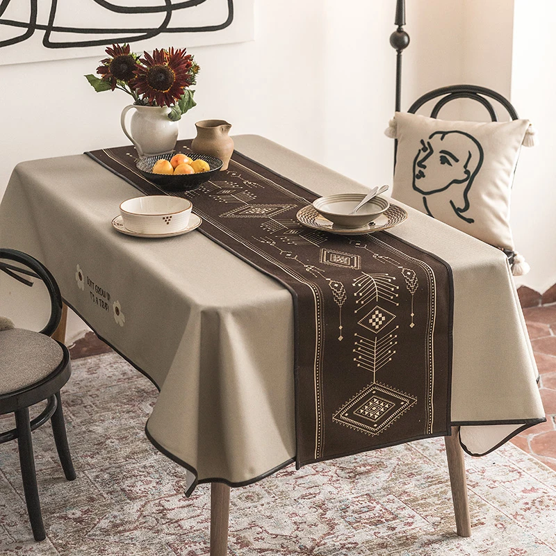 

Nordic Modern Simple Table Runner All-match Brown Printing Tablecloth Table Runners Blended Thick Home Cabinet Cover Cloth