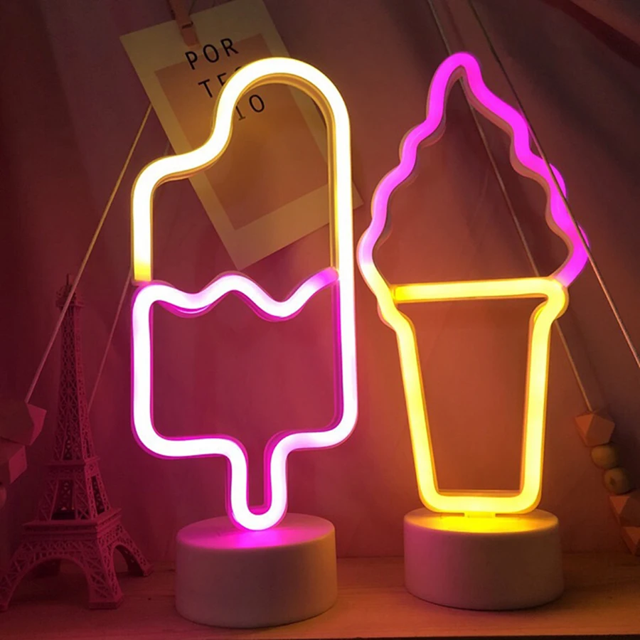 LED Neon Light Ice Cream Popsicle Rainbow Sign Modeling Lamp Bulbs Decor Drink Shop Room Party Wall Art Wedding Christmas Gift