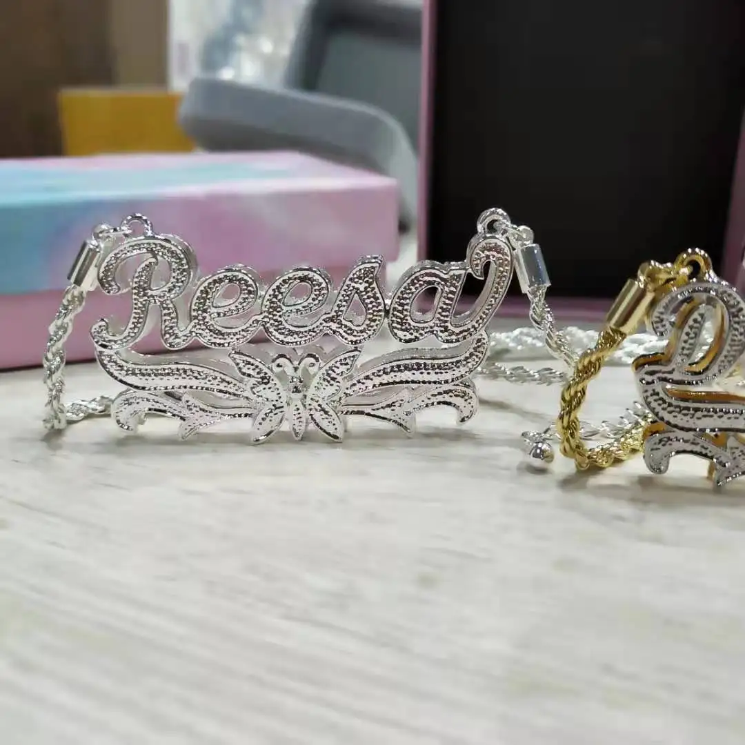 DOREMI Rope Chain 3D Necklace Butterfly Custom Name Necklaces Double Color Name Necklace Name Personalized Plated Nameplate