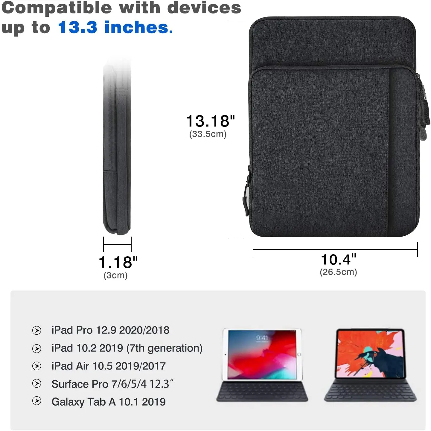 노트북 가방 케이스 커버 태블릿 Macbook Air Pro M1 13, iPad Pro 12.9 2021-2018, 12.4 "Galaxy Tab S8 Plus, S7 FE, S7 + ,Surface Pro