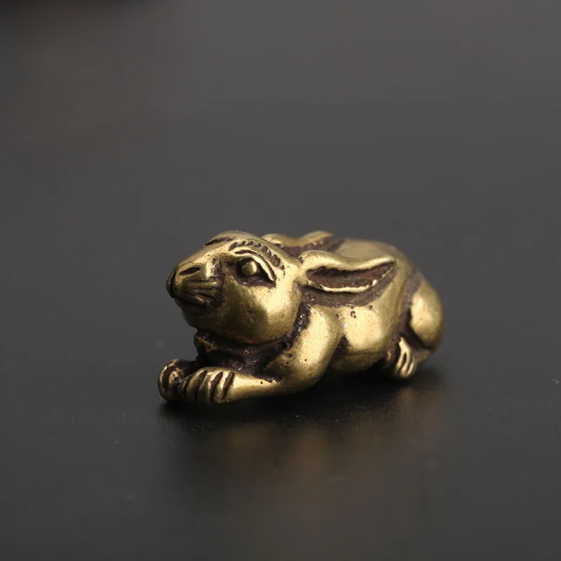 Solid Small Copper Rabbit Brass Micro Carving Rabbit Copper Art Chinese Zodiac Rabbit Animal Statue Ornament