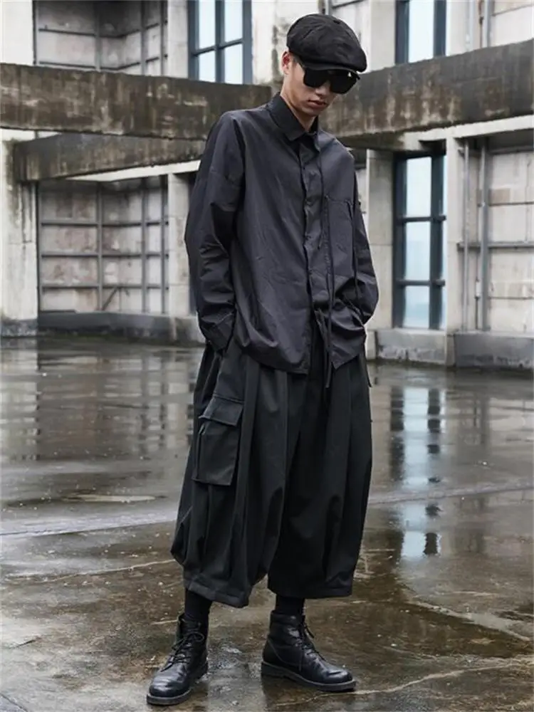 Men's Long-Sleeve Shirt Spring And Autumn New Solid Color Japanese Popular Youth Fashion Belt Leisure Loose Large Shirt