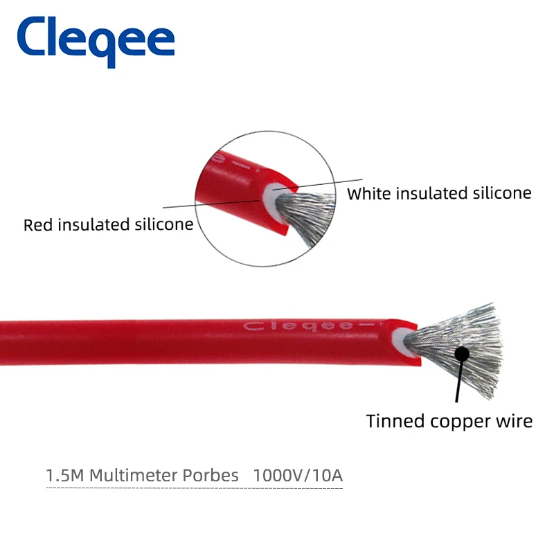 Cleqee-sondas multímetro de silicona suave, Cable de prueba de enchufe Banana de 4mm con agujas de repuesto afiladas, 1,5 M, P1505B, 1000V/10A