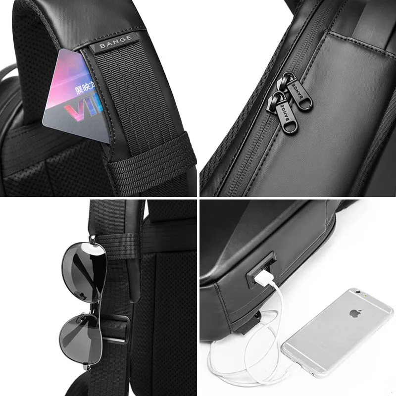 BANGE-Bolso cruzado con diseño de carcasa dura para hombre, bolsa cruzada de hombro con carga USB, resistente al agua, de pecho, para viaje corto,