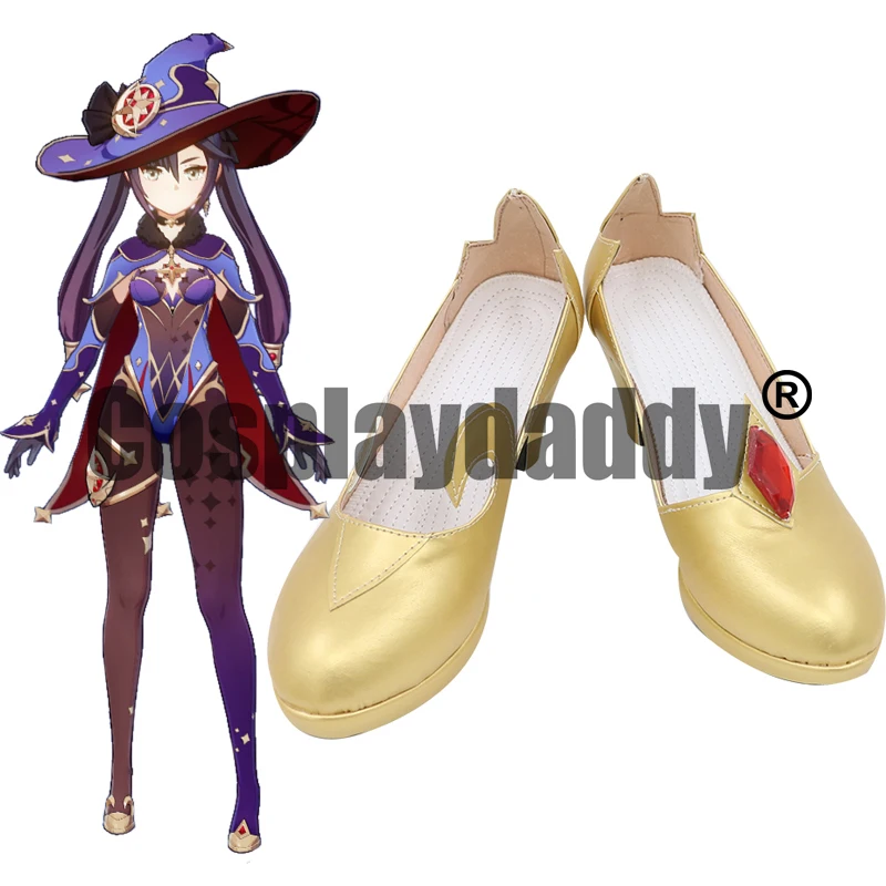 Genshin Impact Mondstadt Hexenzirkel Astral Reflection Mona Megistus Cosplay Gold Pumps Heels Shoes C006