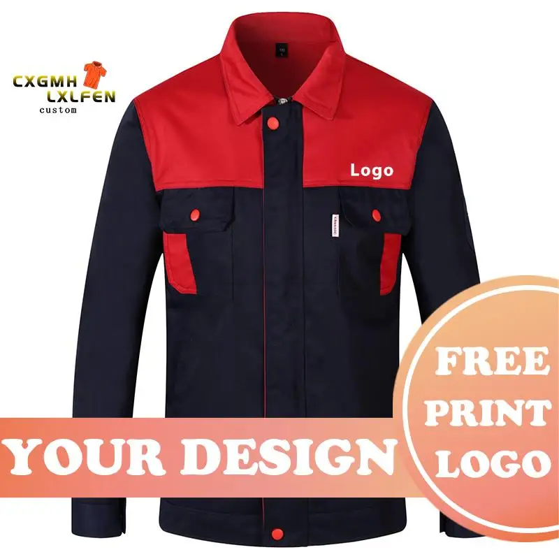 

Workwear Suits Men's Long Sleeve Mixed Color Workshop Uniforms Custom Printing Company Logo Text Unisex Working Clothes Jacket