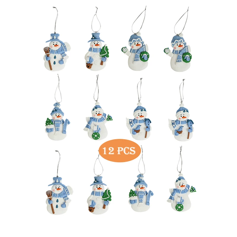 12 Pcs Christmas Little Snowman 6 Style Christmas Soft Clay for Chrismas Tree Pendent Decoration Home Holiday Party Supplies