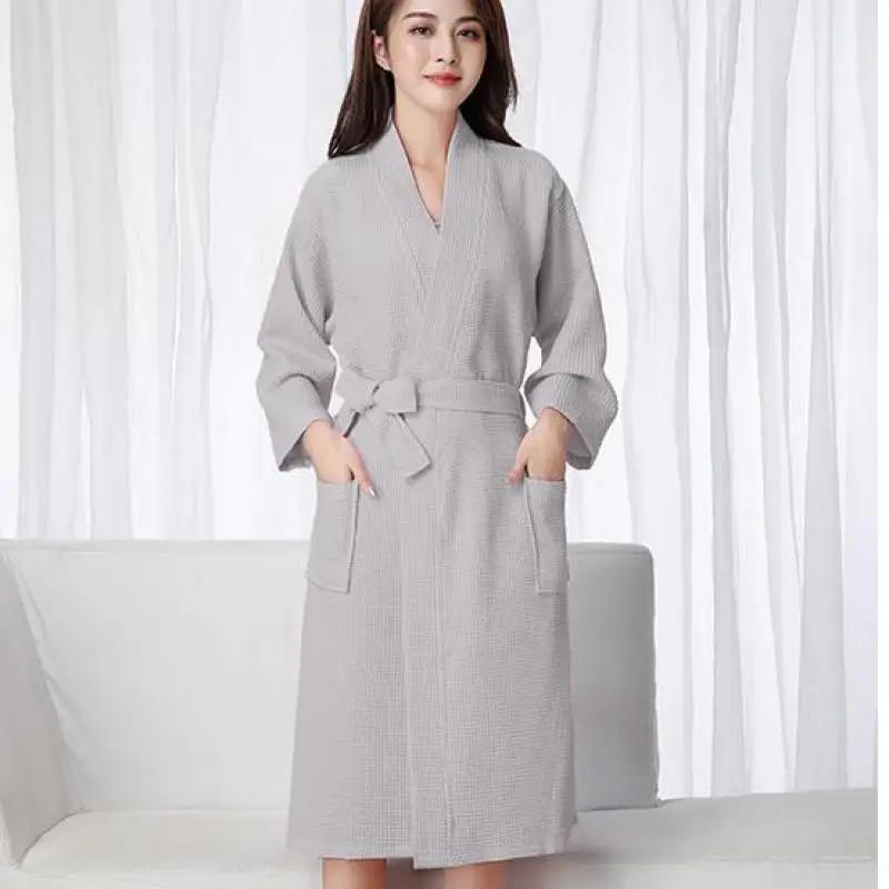 Summer New Kimono Gown Nightwear Waffle Women Robe Long Home Clothing Sexy Sleepwear Intimate Lingerie Bathrobe Homewear