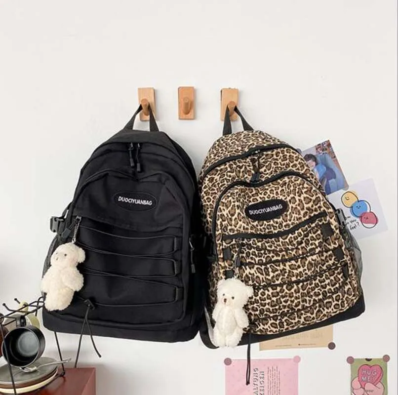 European Style Leopard High Capacity Travel Backpack Men Women Waterproof Canvas Casual Double Zipper Shoulder Bags School Bag