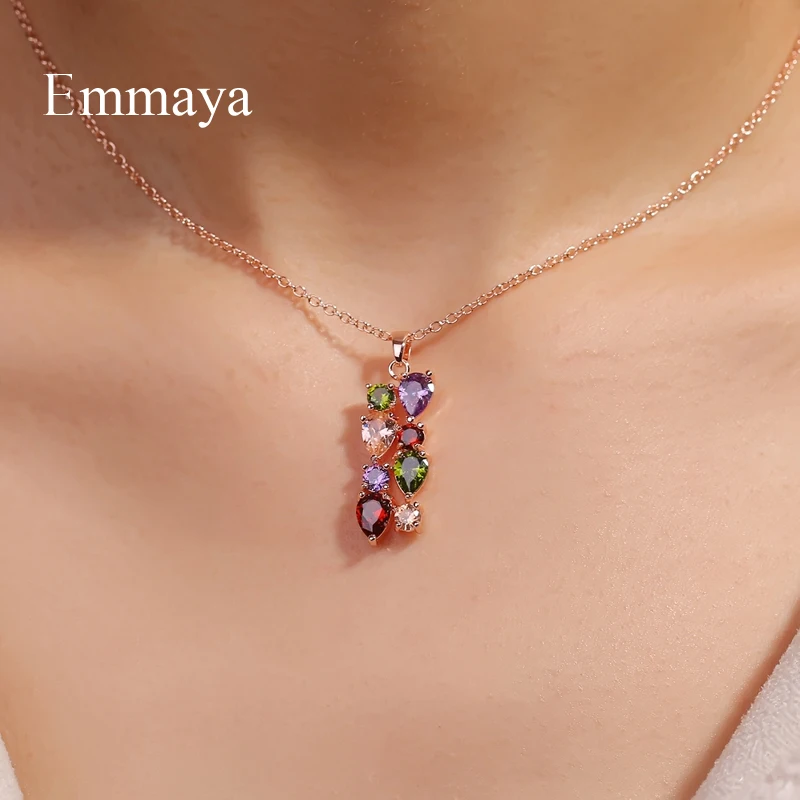 Emmaya Simple Style Double Row Zirconia Necklace For Female Fashion Decoration Bridal Party Colorful Jewelry Delicate Gift