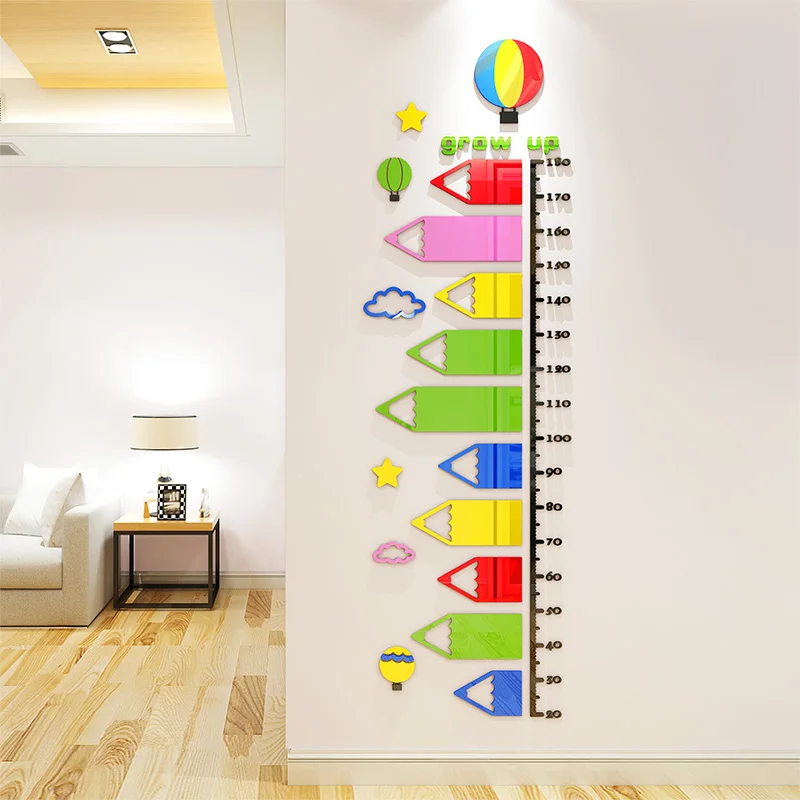 Cartoon Pencil Acrylic Height 3D Stickers Kids Room Baby Growth Height Ruler Record Wall Sticker Home Decorations Wallpaper