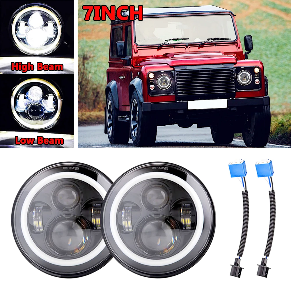 7 Inch Round LED Headlights Halo Angel Eye for Jeep Wrangler Land Rover DC 10-30V Waterproof Motorcycle Light for Yamaha