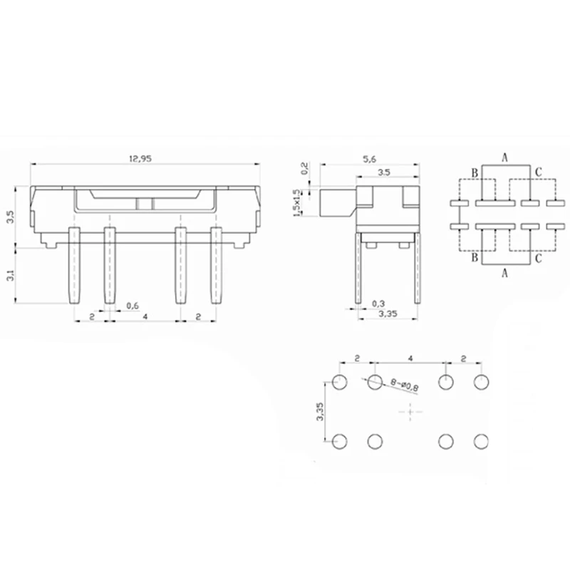 10 pces MSK-23D19 interruptor de toggle pwb painel horizontal slide switch smd tripé engrenagem micro interruptor 8pin