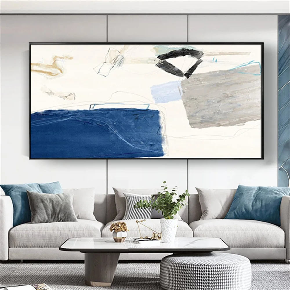 100% Handmade Abstract Blue Oil Paintings Wall Art Canvas Picture Morden Contour Map Poster For Living Room Porch Home Decor