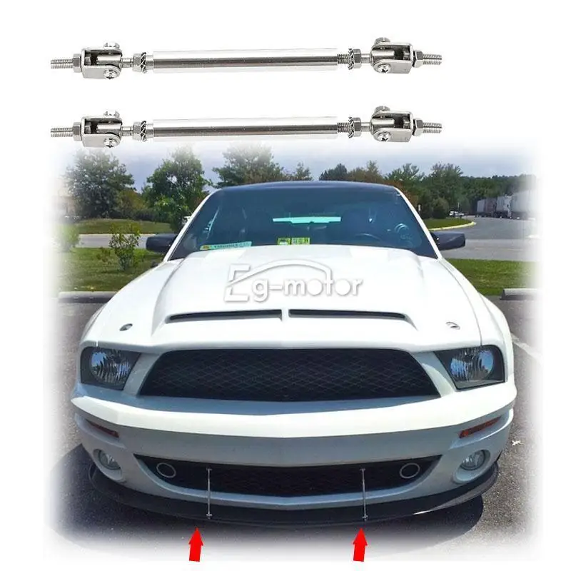 Adjustable Splitter Rods 2-SR-SS Silver Front Rear Bumper Protector Bars Support