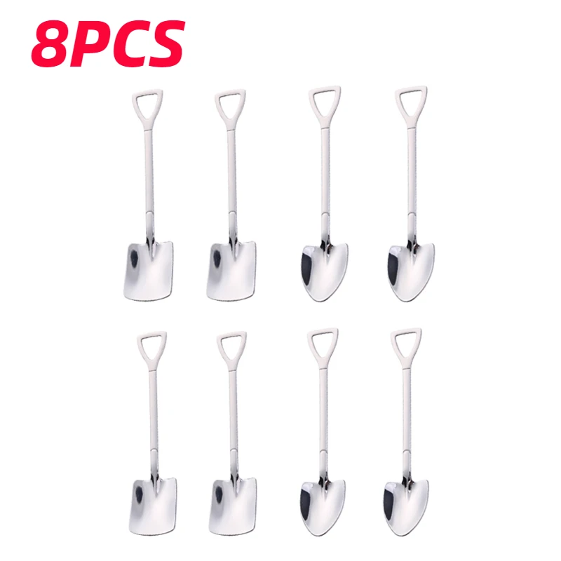 4/8PCS Stainless Steel Coffee Spoon Creative Shovel Shape Tea Spoons Ice Cream Scoop Kitchen Accessories Tableware Cutlery Set