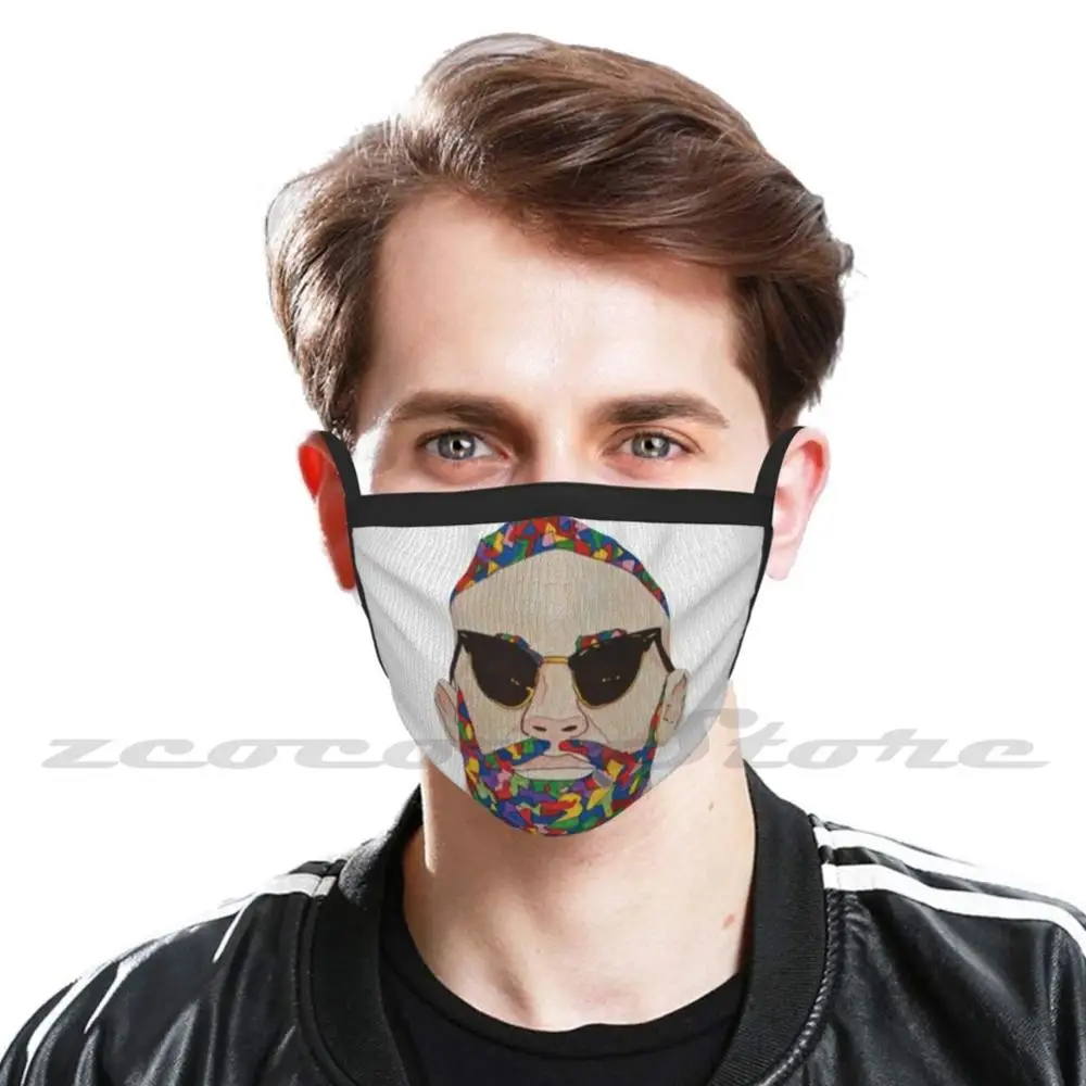 Man Wearing Sunglasses Mask Diy Washable Filter Pm2.5 Mouth Trending Color Colorful Cool Cute Flower Child Flower People Funny