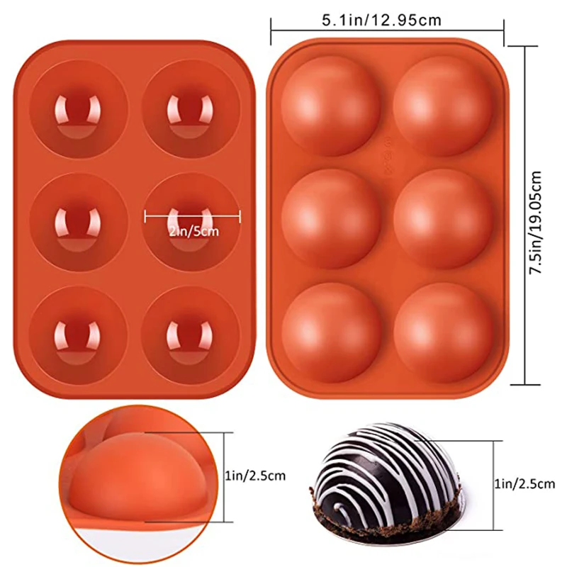 6 Holes Semi Sphere Silicone Mold For Baking Half Ball Mould For Making Round Hot Chocolate Bomb Cake Jelly Dome Mousse Tools