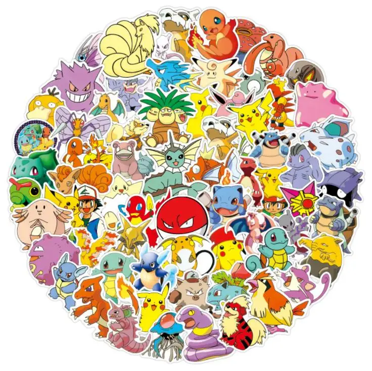 100pcs Cartoon Anime Pokemon Stickers Kawaii Pikachu Stikers Skateboard Bicycle Guitar Laptop Kids Waterproof stikers Toys