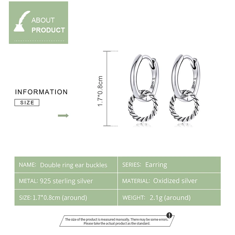 Bamoer 2021 Summer Simple Double Ring Ear Buckle Classic 925 Sterling Silver Ladies Earrings Elegant Birthday Jewelry GXE1199