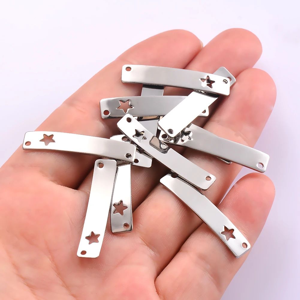 10pcs/lot Star Connectors Stainless Steel Mirror Polish Bend Blank Bar Charms Connector DIY Jewelry Making Necklace