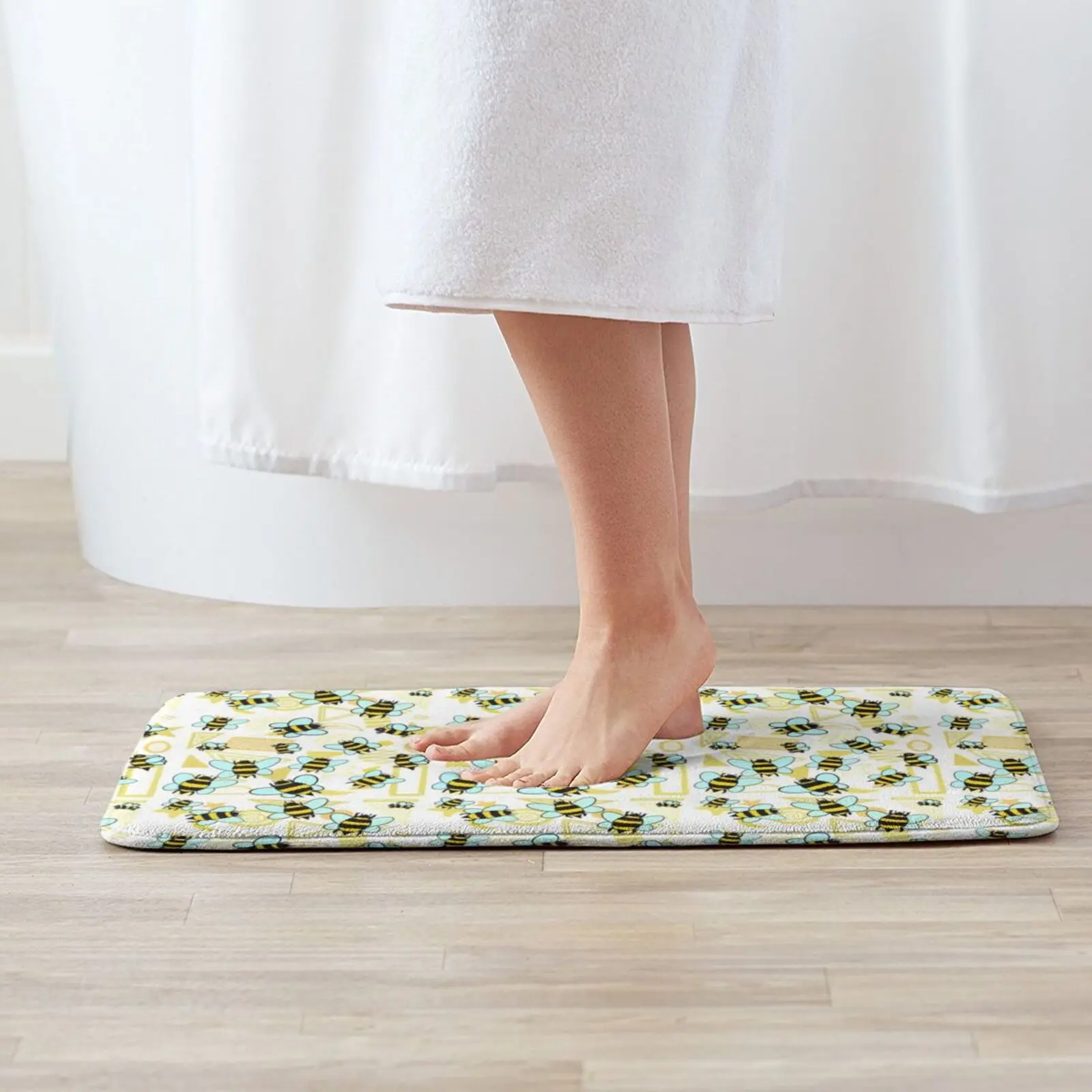 Bees Mat Rug Carpet Anti-Slip Floor Mats Bedroom Bees Bumblebee Floral Pattern Bugs Bee Yellow