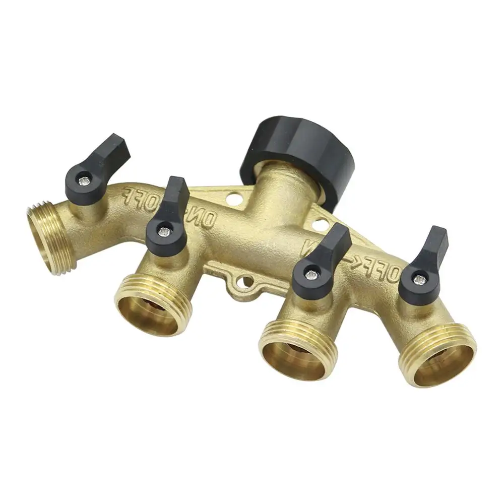 

Brass 3/4" European/American Standard 4-Way Splitters with Valve Garden Irrigation Water Control Valve Faucet Connectors 1Pc