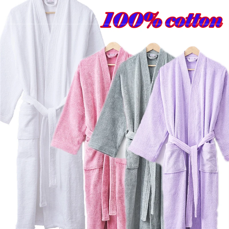 

Hotel Thick Cotton Solid Color Long Home Bathrobe Men/women Robes Unisex Long-sleeve Absorbent Terry Bathrobe Pijamas Sleevewear