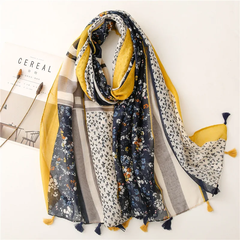 Luxus Marke Baumwolle Schal Frauen Große Schals Design Hijab Echarpe Druck Quaste Schals Dame Strand Stola Schalldämpfer Foulard Pareo – Detail 14