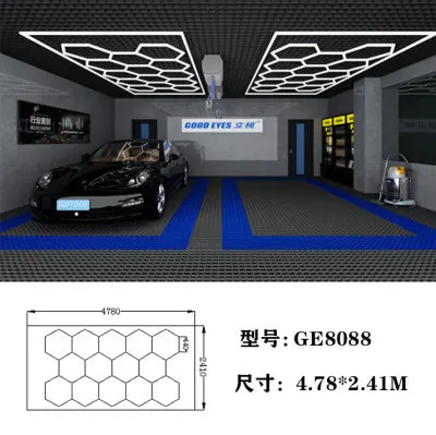 GE8088 Led Hexagonal Light Ceiling Lamp for Detailing Auto Car Body Repair Workshop