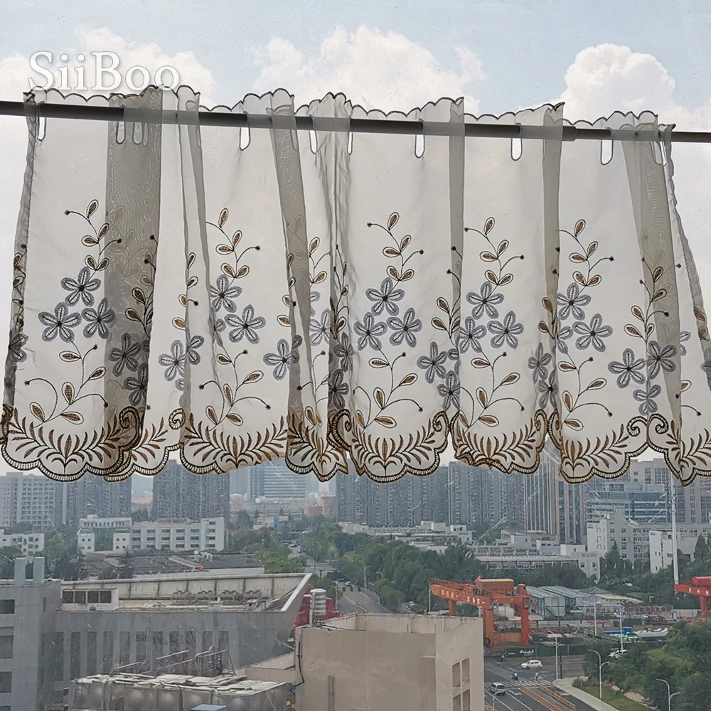 gardinen white floral embroidery half-curtain bay window curtain tulle for coffee kitchen room cortina pastoral SP3872 Free Ship