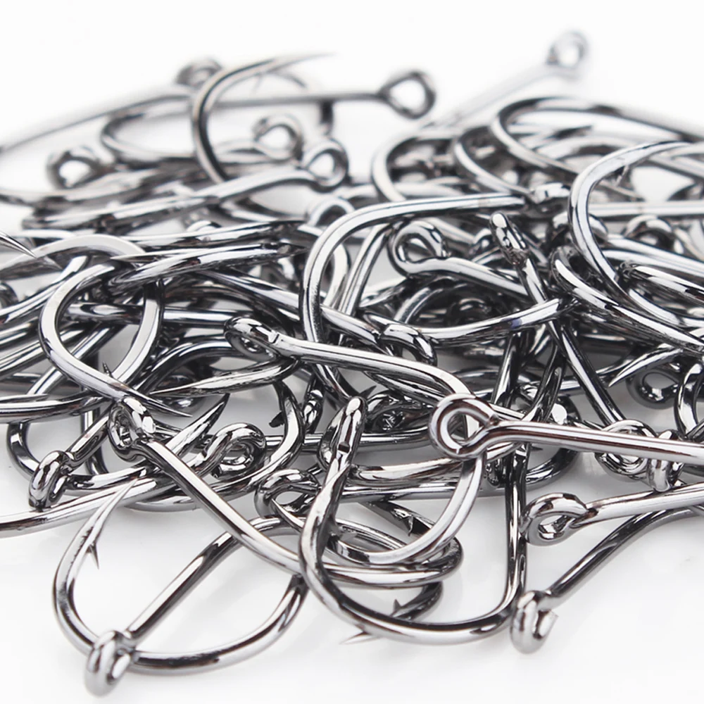 FISH KING High Carbon Steel Single Fishing Hook, Barbed Sharp Point, Strong Tensile Resistance for Saltwater 100Pcs