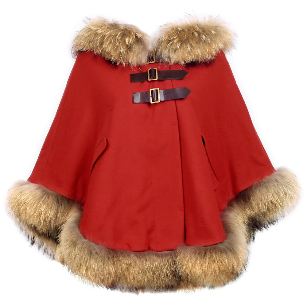 2020 autumn and winter raccoon fur coat female shawl plus size women\'s big red cloak cloak woolen coat  cape for women  cloak