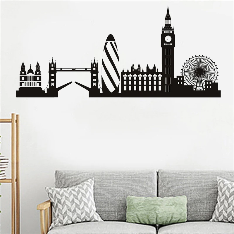 London Skyline Wall Sticker City Silhouette England London Scape Wall Decal Living Room Bedroom Office Home Wall Art Vinyl Mural