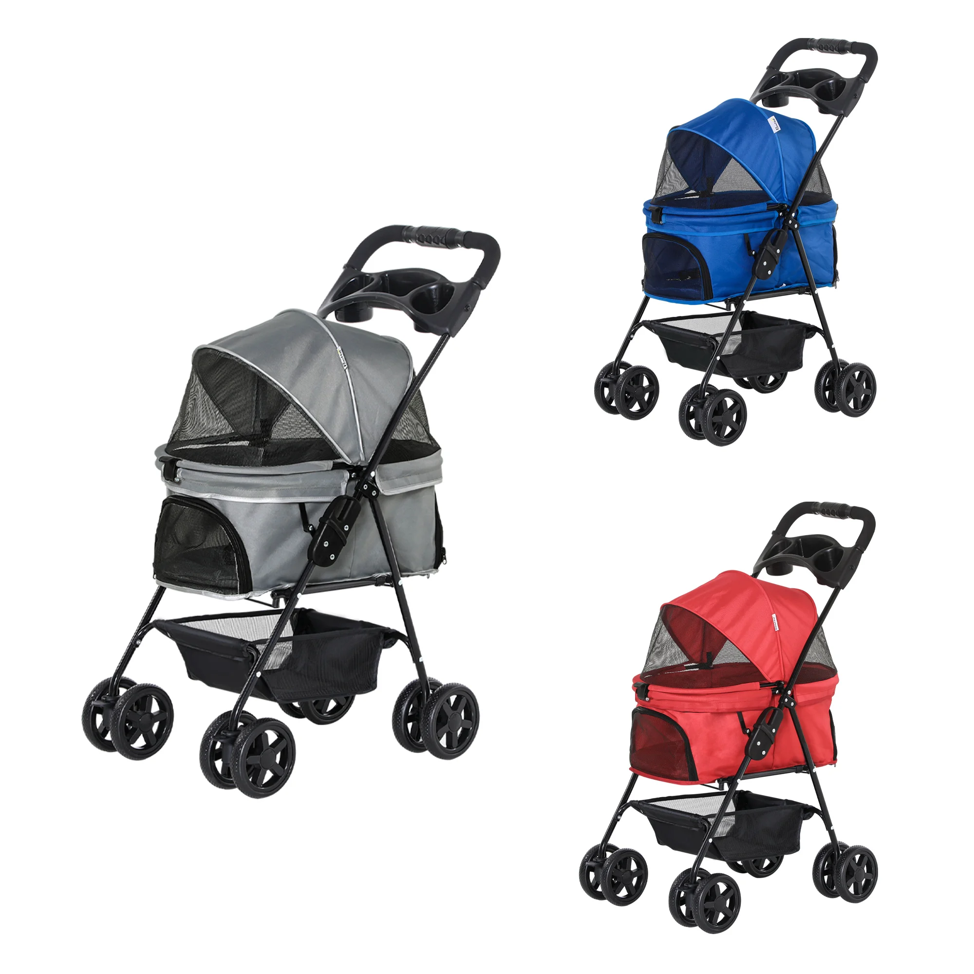 Pawhut opvouwbare hondenkinderwagen met universele wielen - afbeelding 2