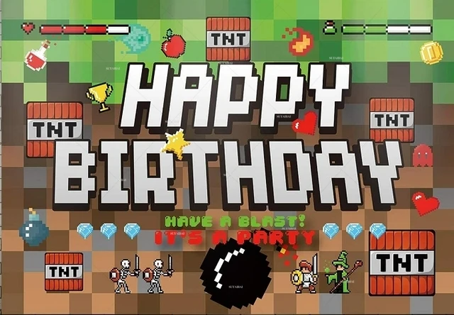 Игровой мир пиксель Вечеринка блочная игра День рождения декорация для мальчиков Дети фон настенное украшение фотобудка Фотофон