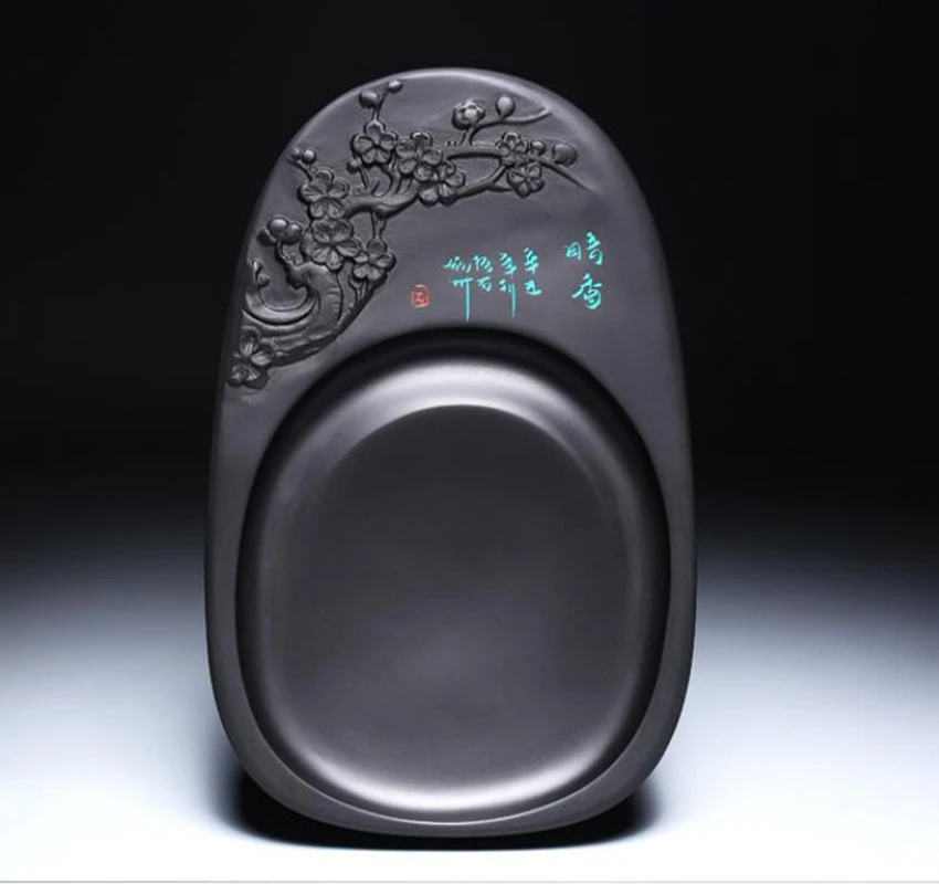 

8" She Ink Stone Plum Blossom Pattern Inkstone Inkslab Calligraphy Painting Tool