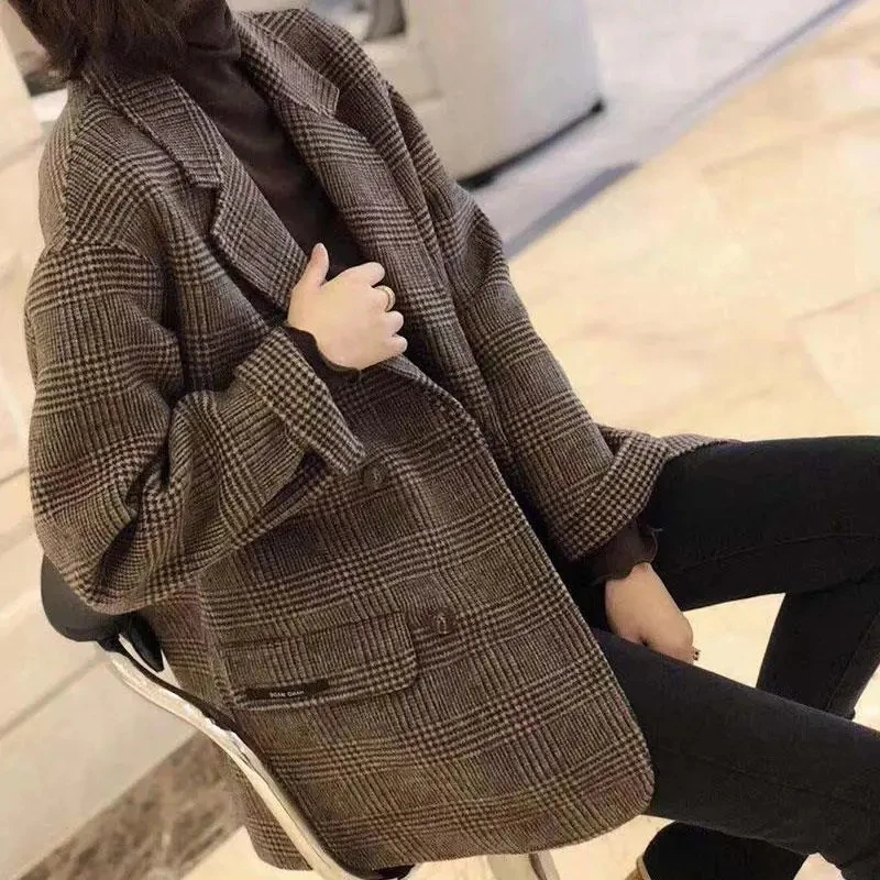 Women Short Foreign Favor Loose Small Suit Jacket 2024 Female Spring New Korean Version Of The Casual Slim Plaid Suit Tide T82