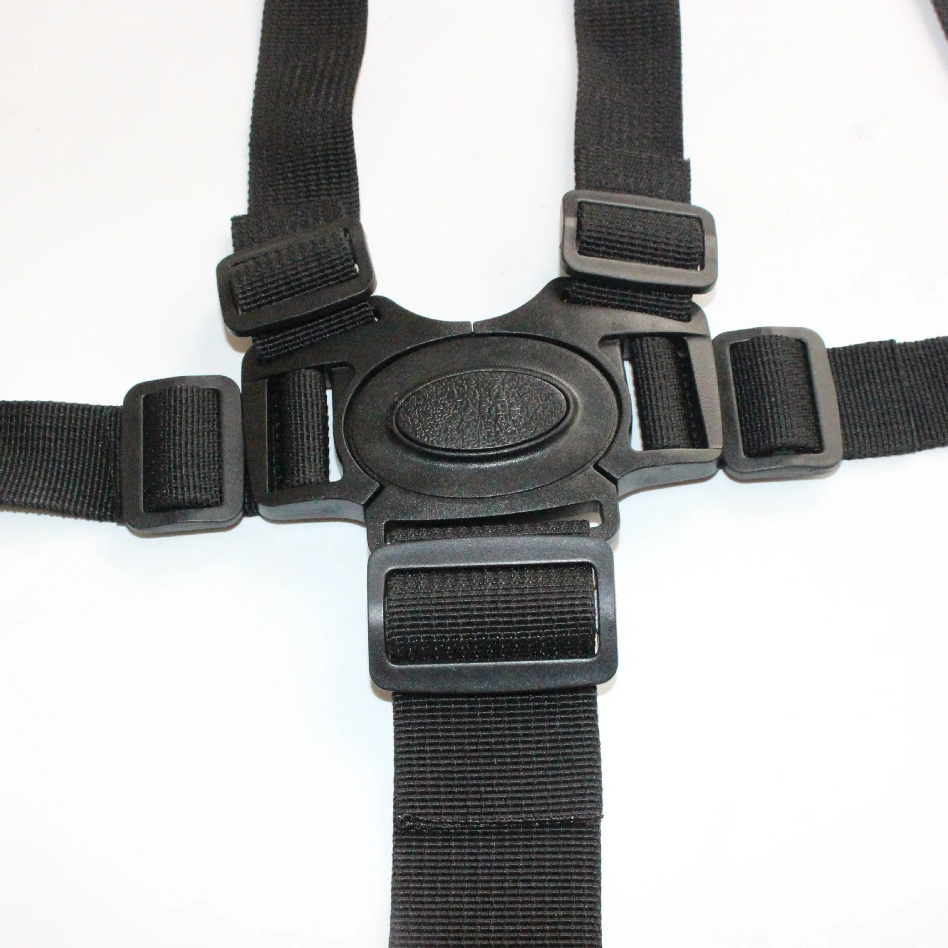 Cinturón de seguridad de nailon para cochecito de bebé, arnés de 5 puntos con gancho giratorio de 360 grados, color negro